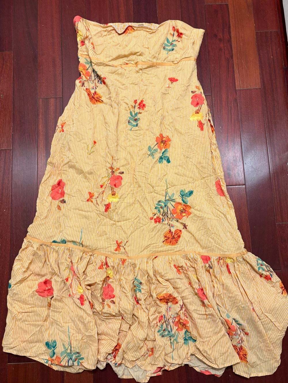 Free People Strapless Yellow Floral Ruffle-Hem Midi Dress XL - Picture 2 of 5